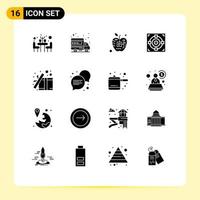 Modern Set of 16 Solid Glyphs Pictograph of gift goal artificial success target Editable Vector Design Elements