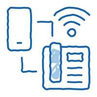 ilustración de dibujado a mano de icono de doodle de conexión wi-fi de teléfono inteligente y teléfono doméstico vector