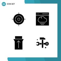 Vector Pack of 4 Glyph Symbols Solid Style Icon Set on White Background for Web and Mobile