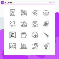 User Interface Pack of 16 Basic Outlines of weather cloudy campfire cloud sunset Editable Vector Design Elements