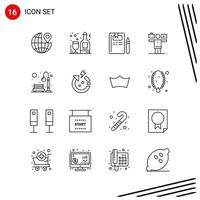 Collection of 16 Vector Icons in Line style Pixle Perfect Outline Symbols for Web and Mobile Line Icon Signs on White Background 16 Icons