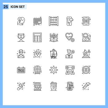 Group of 25 Modern Lines Set for technology connection internet cloud counter Editable Vector Design Elements