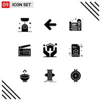 Set of 9 Modern UI Icons Symbols Signs for clapper board point back action processa Editable Vector Design Elements