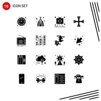 16 Thematic Vector Solid Glyphs and Editable Symbols of wrench setting football performance television Editable Vector Design Elements