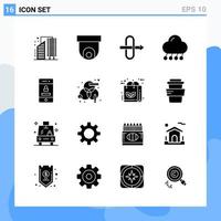 moderno 16 iconos de estilo sólido símbolos de glifo para uso general signo de icono sólido creativo aislado sobre fondo blanco paquete de 16 iconos vector