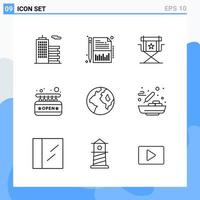 Modern 9 Line style icons Outline Symbols for general use Creative Line Icon Sign Isolated on White Background 9 Icons Pack vector