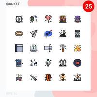 25 Universal Filled line Flat Colors Set for Web and Mobile Applications athlete costume balloon carnival shop Editable Vector Design Elements