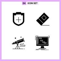 4 Icons in Solid Style Glyph Symbols on White Background Creative Vector Signs for Web mobile and Print