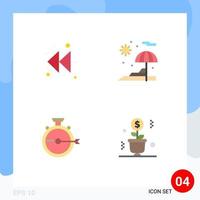 4 Universal Flat Icons Set for Web and Mobile Applications arrow release beach launch growing Editable Vector Design Elements