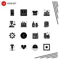 Collection of 16 Vector Icons in solid style Pixle Perfect Glyph Symbols for Web and Mobile Solid Icon Signs on White Background 16 Icons