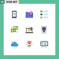 Mobile Interface Flat Color Set of 9 Pictograms of messages chat arrow trade listing Editable Vector Design Elements