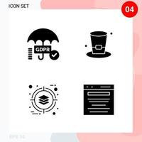 Vector Pack of 4 Icons in Solid Style Creative Glyph Pack isolated on White Background for Web and Mobile