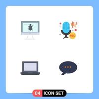 4 Universal Flat Icon Signs Symbols of monitor laptop security professional bubble Editable Vector Design Elements