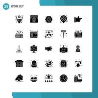 Mobile Interface Solid Glyph Set of 25 Pictograms of like location network fire plumber Editable Vector Design Elements