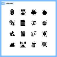 Modern Set of 16 Solid Glyphs Pictograph of excel payment weather investment explosion Editable Vector Design Elements