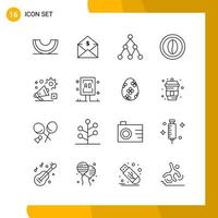 16 Icon Set Line Style Icon Pack Outline Symbols isolated on White Backgound for Responsive Website Designing vector