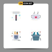 conjunto moderno de 4 iconos planos pictograma de elementos de diseño vectorial editables de boceto de corazón de té de bolsillo de afeitar vector