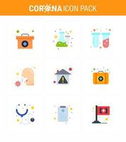 corona virus prevention covid19 tips to avoid injury 9 Flat Color icon for presentation sick healthcare test covid lab viral coronavirus 2019nov disease Vector Design Elements