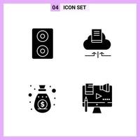 4 Icons in Solid Style Glyph Symbols on White Background Creative Vector Signs for Web mobile and Print