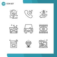 Vector Pack of 9 Outline Symbols Line Style Icon Set on White Background for Web and Mobile