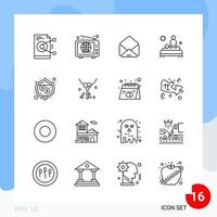 Modern Pack of 16 Icons Line Outline Symbols isolated on White Backgound for Website designing vector