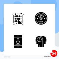 Modern Pack of 4 Icons Solid Glyph Symbols isolated on White Backgound for Website designing vector