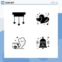 Set of 4 Modern UI Icons Symbols Signs for chandelier car interior love pollution Editable Vector Design Elements