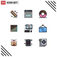 Pack of 9 creative Filledline Flat Colors of devices presentation donut analytics chart Editable Vector Design Elements