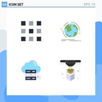 Set of 4 Modern UI Icons Symbols Signs for grid data world network share Editable Vector Design Elements