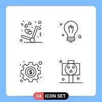 4 Line Black Icon Pack Outline Symbols for Mobile Apps isolated on white background 4 Icons Set vector