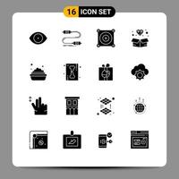 16 User Interface Solid Glyph Pack of modern Signs and Symbols of cleaning jewelry wire jewel diamond Editable Vector Design Elements