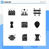 Modern 9 solid style icons Glyph Symbols for general use Creative Solid Icon Sign Isolated on White Background 9 Icons Pack vector