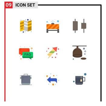 Stock Vector Icon Pack of 9 Line Signs and Symbols for fire work support red light service faq Editable Vector Design Elements