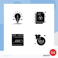 4 Universal Solid Glyphs Set for Web and Mobile Applications bulb web light format contact Editable Vector Design Elements