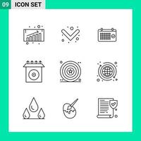 paquete de 9 iconos de estilo de línea establece símbolos de esquema para imprimir signos creativos aislados en fondo blanco 9 conjunto de iconos vector