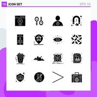 Set of 16 icons in solid style Creative Glyph Symbols for Website Design and Mobile Apps Simple Solid Icon Sign Isolated on White Background 16 Icons vector