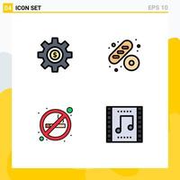 Editable Vector Line Pack of 4 Simple Filledline Flat Colors of cog no dollar cake smoking Editable Vector Design Elements