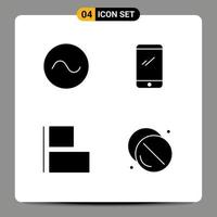 Mobile Interface Solid Glyph Set of 4 Pictograms of sine horizontal phone android drug Editable Vector Design Elements