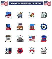 feliz día de la independencia paquete de 16 líneas planas llenas de signos y símbolos para el día de los presidentes religión día americano elementos de diseño vectorial editables del día de EE. UU. vector