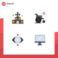 4 iconos creativos signos y símbolos modernos de la vista del edificio monitor de silla de ruedas cruzada cristiana elementos de diseño vectorial editables vector