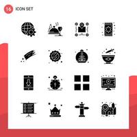 Pack of 16 Universal Glyph Icons for Print Media on White Background vector