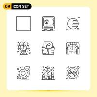 Group of 9 Outlines Signs and Symbols for furniture file planet computing interior Editable Vector Design Elements