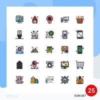 Filled line Flat Color Pack of 25 Universal Symbols of personal gaming firemen desktop films Editable Vector Design Elements