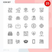 25 Universal Lines Set for Web and Mobile Applications easter egg research mind low Editable Vector Design Elements