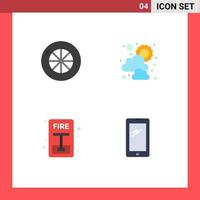 Group of 4 Flat Icons Signs and Symbols for tire phone sunny escape mobile Editable Vector Design Elements