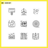 9 Thematic Vector Outlines and Editable Symbols of card pumpkin windmill halloween right Editable Vector Design Elements