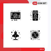 4 Thematic Vector Solid Glyphs and Editable Symbols of love artifact screen heart mobile classic Editable Vector Design Elements