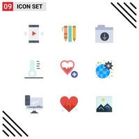 Modern Set of 9 Flat Colors Pictograph of heart medical items holiday folder Editable Vector Design Elements