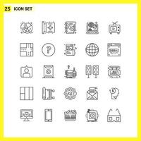 25 conjunto de iconos, símbolos de línea simple, signo de esquema en fondo blanco para el diseño de sitios web, aplicaciones móviles y medios impresos vector