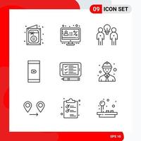 conjunto creativo de 9 iconos de contorno universal aislado sobre fondo blanco vector